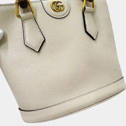 Gucci White Leather Bamboo Tote Bag