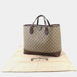 Gucci Supreme Canvas Leather Beige Brown Gg Ophidia Medium Tote Bag