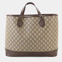 Gucci Supreme Canvas Leather Beige Brown Gg Ophidia Medium Tote Bag