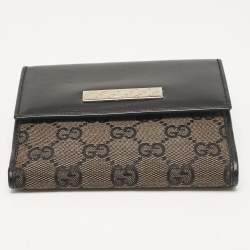 Gucci Black GG Canvas and Leather French Compact Wallet