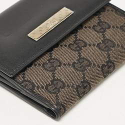 Gucci Black GG Canvas and Leather French Compact Wallet