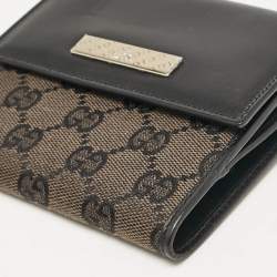 Gucci Black GG Canvas and Leather French Compact Wallet