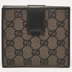 Gucci Black GG Canvas and Leather French Compact Wallet