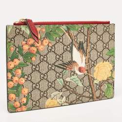 Pre Owned Gucci Red/Multicolor GG Supreme Canvas Tian Zip Pouch