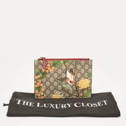 Pre Owned Gucci Red/Multicolor GG Supreme Canvas Tian Zip Pouch