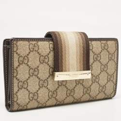 Gucci Brown/Beige GG Canvas and Leather Web Flap Continental Wallet