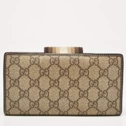 Gucci Brown/Beige GG Canvas and Leather Web Flap Continental Wallet