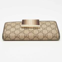 Gucci Brown/Beige GG Canvas and Leather Web Flap Continental Wallet