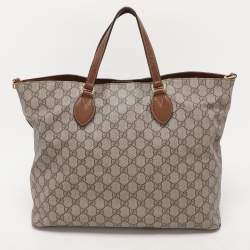 Pre Owned Gucci Beige/Brown GG Supreme Canvas and Leather Soft Tote