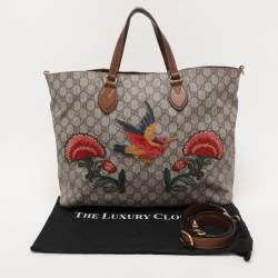 Pre Owned Gucci Beige/Brown GG Supreme Canvas and Leather Soft Tote
