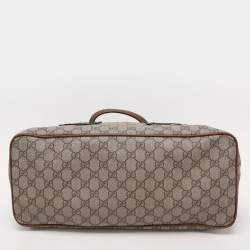 Pre Owned Gucci Beige/Brown GG Supreme Canvas and Leather Soft Tote