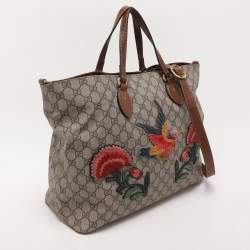 Pre Owned Gucci Beige/Brown GG Supreme Canvas and Leather Soft Tote