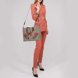 Pre Owned Gucci Beige/Brown GG Supreme Canvas and Leather Soft Tote