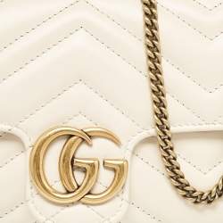 Pre Owned Gucci Off White Matelassé Leather GG Marmont Super Mini Shoulder Bag