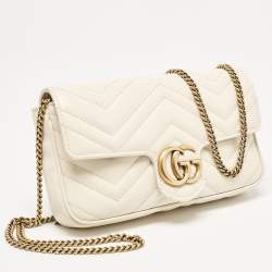 Pre Owned Gucci Off White Matelassé Leather GG Marmont Super Mini Shoulder Bag