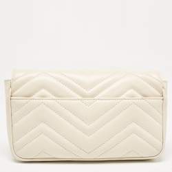 Pre Owned Gucci Off White Matelassé Leather GG Marmont Super Mini Shoulder Bag