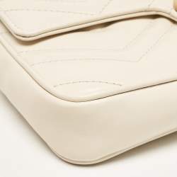 Pre Owned Gucci Off White Matelassé Leather GG Marmont Super Mini Shoulder Bag