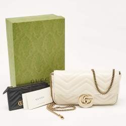 Pre Owned Gucci Off White Matelassé Leather GG Marmont Super Mini Shoulder Bag