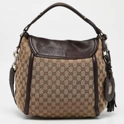 Pre Owned Gucci Beige/Ebony GG Canvas and Leather Techno Horsebit Flap Bag