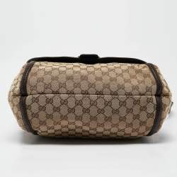 Pre Owned Gucci Beige/Ebony GG Canvas and Leather Techno Horsebit Flap Bag