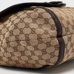 Pre Owned Gucci Beige/Ebony GG Canvas and Leather Techno Horsebit Flap Bag