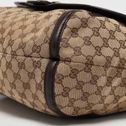 Pre Owned Gucci Beige/Ebony GG Canvas and Leather Techno Horsebit Flap Bag