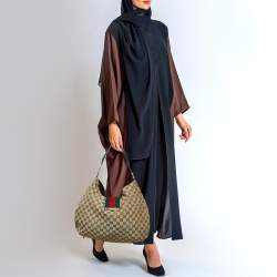 Pre Owned Gucci Beige/Brown GG Canvas and Leather New Ladies Web Hobo