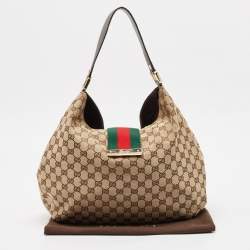 Pre Owned Gucci Beige/Brown GG Canvas and Leather New Ladies Web Hobo