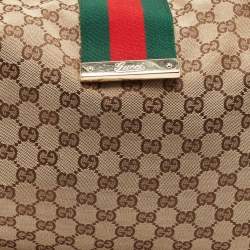 Pre Owned Gucci Beige/Brown GG Canvas and Leather New Ladies Web Hobo