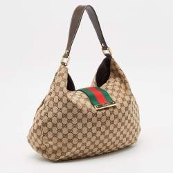 Pre Owned Gucci Beige/Brown GG Canvas and Leather New Ladies Web Hobo