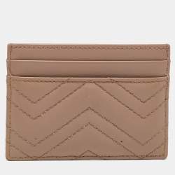 Gucci Beige Matelassé Leather GG Marmont Card Holder