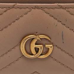 Gucci Beige Matelassé Leather GG Marmont Card Holder