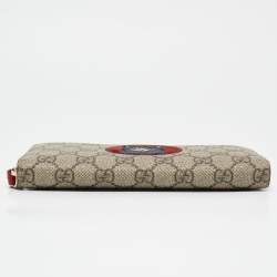 Gucci Beige/Red GG Supreme Canvas Mystic Cat Zip Around Wallet