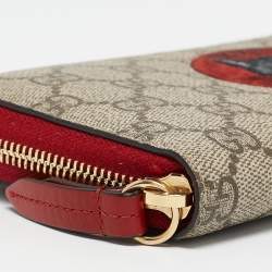 Gucci Beige/Red GG Supreme Canvas Mystic Cat Zip Around Wallet