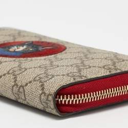 Gucci Beige/Red GG Supreme Canvas Mystic Cat Zip Around Wallet