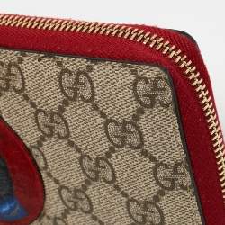 Gucci Beige/Red GG Supreme Canvas Mystic Cat Zip Around Wallet