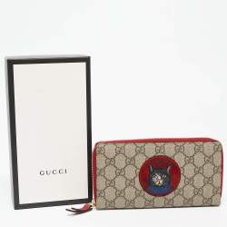 Gucci Beige/Red GG Supreme Canvas Mystic Cat Zip Around Wallet