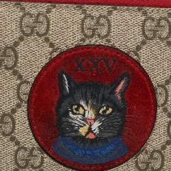 Gucci Beige/Red GG Supreme Canvas Mystic Cat Zip Around Wallet