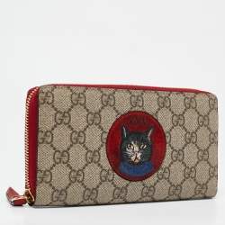 Gucci Beige/Red GG Supreme Canvas Mystic Cat Zip Around Wallet