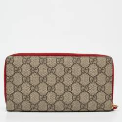 Gucci Beige/Red GG Supreme Canvas Mystic Cat Zip Around Wallet