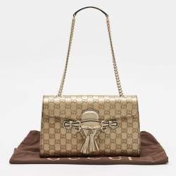 Gucci Gold Guccissima Leather Medium Emily Chain Shoulder Bag