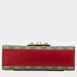 Gucci Red Beige Pvc Leather Gg Supreme Padlock Chain Shoulder Bag