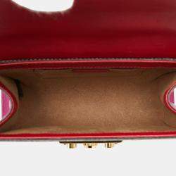Gucci Red Beige Pvc Leather Gg Supreme Padlock Chain Shoulder Bag