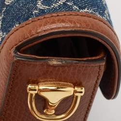 Gucci Blue/Brown GG Denim and Leather Horsebit 1955 Shoulder Bag