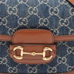 Gucci Blue/Brown GG Denim and Leather Horsebit 1955 Shoulder Bag