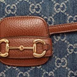 Gucci Blue/Brown GG Denim and Leather Horsebit 1955 Shoulder Bag