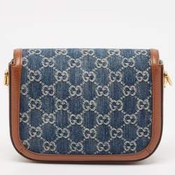 Gucci Blue/Brown GG Denim and Leather Horsebit 1955 Shoulder Bag