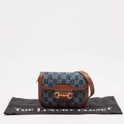 Gucci Blue/Brown GG Denim and Leather Horsebit 1955 Shoulder Bag