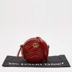 Pre Owned Gucci Red Matelassé Leather GG Marmont Round Crossbody Bag