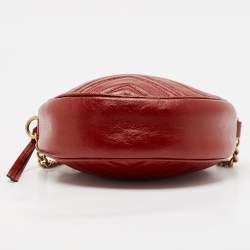 Pre Owned Gucci Red Matelassé Leather GG Marmont Round Crossbody Bag